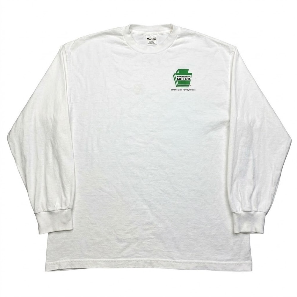 Vintage Murina Mens XL Pennsylvania Lottery Promo Long Sleeve T Shirt White USA